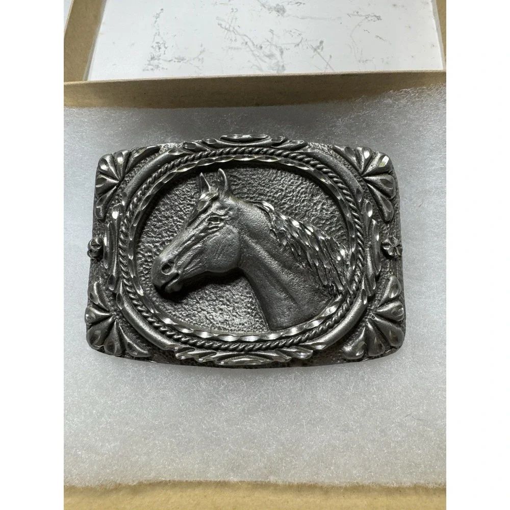 Bergamot Brass Horse Head Belt Buckle‎ BB39 USA Western Pewter